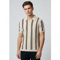 SUBLEVEL Poloshirt Strick-Poloshirt mit Streifen Vertikale Retro-Streifen, offener Polokragen