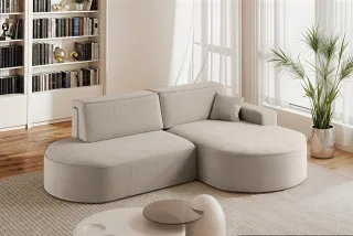Ecksofa Schlafsofa Sofa VENEDIG Stoff Salvador Beige Ottomane Rechts