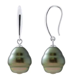 Ohrringe aus Silber 925 und echten Tahiti-Zuchtperlen, eingekreist 10-11 mm
