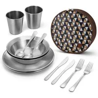 LuxusKollektion Besteck-Set Campingbesteck Set aus Edelstahl 13-teilig mit Etui und Teller