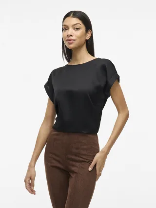 VILA - VIELLETTE S/S SATIN TOP - NOOS black - Gr. - 42