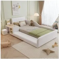 Flieks Polsterbett, Kinderbett 90x200cm mit Schreibtisch und Hocker mit Rausfallschutz