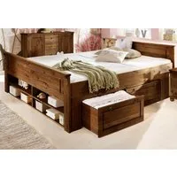 OTTO home Massivholzbett Tessin, Stauraumbett, Landhausstil, Schubladen optional, rustikal (Breite/Belastbarkeit 180cm/220 KG, 140cm/180 KG), zertifizierte Kiefer, Kassetten-Optik, stabile Qualität