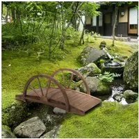 Outsunny Zierbrücke aus Tannenholz, mit Rad Design, bis 150 kg belastbar, (Gartenbrücke, 1 St., Holzbrücke), für Garten, Park, Hinterhof, 100 x 50 x 37 cm Verkohlt