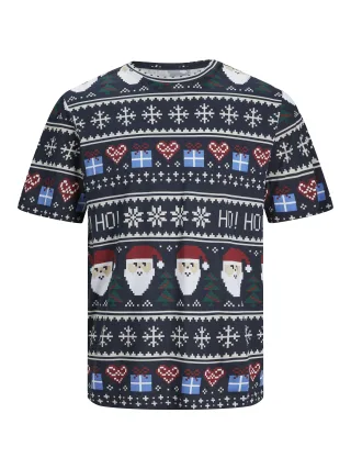 JACK&JONES - JORXMAS AOP TEE SS CREW NECK sky captain - Gr. - S