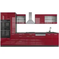 Vicco Küchenzeile R-Line, Rot Hochglanz/Anthrazit/Anthrazit, 350 cm mit Hochschrank, ...