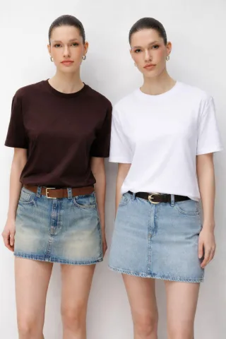 Übergroßes Rippstrick Crew-Neck Zwei-Teile T-Shirt Set