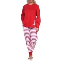 Normann Pyjama Maritimer Damen Schlafanzug mit Bündchen, Top mit Leuchturm Motiv