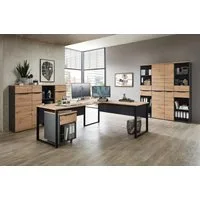 Innostyle Büromöbel-Set Komplettbüro MEMPHIS IV 8-teilig Front Artisan Eiche Korpus Graphit, (Komplett-Set, 8-tlg., 3x Schrank, 3x Regal, 1x Schreibtisch, 1x Rollcontainer)
