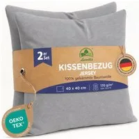 leevitex® Kissenbezüge Kissenbezug 40 x 40 cm, 2er Set, Grau, (2 Stück), feine Jersey-Qualität, 100% Baumwolle, robuster Reißverschluss