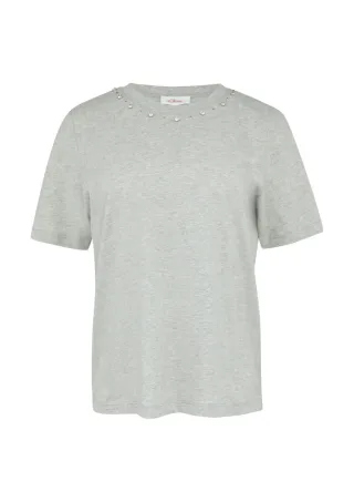 s.Oliver Red Label - T-Shirt aus Baumwolle mit Schmucksteinen grau - Gr. - 44