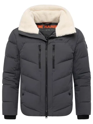 Stone Harbour Herren Steppjacke Ansello mit Teddyfleece-Kragen & Fleecefutter