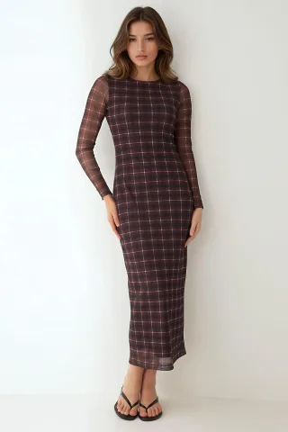 Karo Bodycon Midi-Kleid