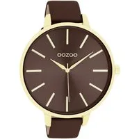 OOZOO Quarzuhr XL Damenuhr C11656 – IP Gold Gehäuse, braunes Lederband, 48 mm