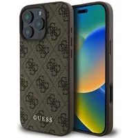 Guess Handyhülle Case iPhone 16 Pro Kunstleder braun mit goldfarbenen Logo 6,3 Zoll, Kantenschutz