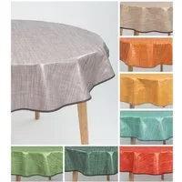 laro Tischdecke 140cm runde Wachstuchtischdecke Saum-Eingefasst Leinenoptik