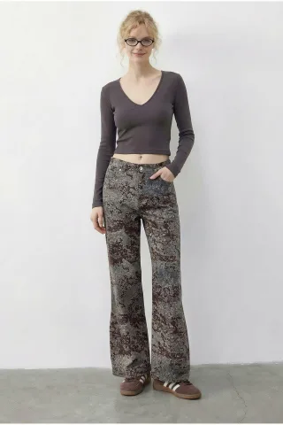 Hochtaillierte Paisley-Print Jeans mit geradem Bein