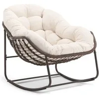 SeedWave Schaukelstuhl Übergroß mit PE-Rattan-Geflecht, 15 cm dickem Olefin-Fleece-Kissen, Lounge-Stuhl für Innen- und Außenbereich, Stilvolle Eierschalenform