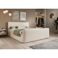 thematys Boxbett Cord mit Bettkasten 140x200–200x200 cm – Luxus Boxbett (Polsterbett Bonnellfederkern Matratze H3 + Gratis 3cm Topper, Doppelbett mit Stauraum)