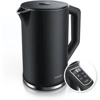 Arendo Wasserkocher Doppelwand, Edelstahl, Temperatureinstellung 40°–100°C mit Anzeige, 1,5 l, 2200 W, in 5 °C-Schritten einstellbar, Teekocher mit Temperaturanzeige