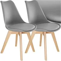 tectake Esszimmerstuhl Küchenstuhl Scandi-Design, gepolsterte Sitzfläche, 49 x 53 x 82 cm (Polsterstuhl Frederikke in grau, 2 St), ergonomische Form, massive Holzbeine, bodenschonende Filzgleiter