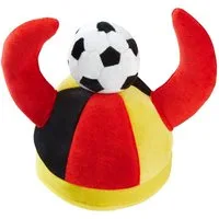 dressforfun Kostüm Deutschland Fan Hut mit Hörnern, Schwarz-rot-goldener Hut mit gelbem Rand in Helmform