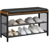 VASAGLE Schuhregal Schuhbank, gepolsterte Sitzbank mit Gitterablage, Flur, Schlafzimmer, Metall, platzsparend, Industrie-Design, Kunstleder, 80 x 30 x 48 cm