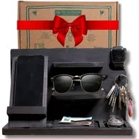 PEGSEN Nachttisch Organizer für den Schreibtisch Dockingstation Aufbewahrung aus Holz (Aufbewahrung für Uhr, Kopfhörer, Brille, Tablet & Buch), handgefertigt, Handyladestation