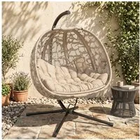 Outsunny Hängesessel Mit Kissen, mit Klappbarem Sitzkorb, Seitentaschen (Hängeschaukel, 1-St., Hängestuhl), Für Indoor, Outdoor, Polyester, Stahl, Sand