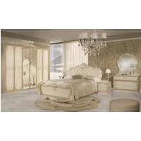 Interdesign24 Schlafzimmer-Set Serafina, (6-Teilig, inkl. Kopfteilpolsterung und Spiegeltüren, im klassischen Barock-Stil), in Hochglanz Beige/Gold