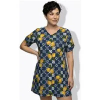 Ulla Popken Midikleid Strandkleid Zitronen A-Linie V-Ausschnitt Halbarm