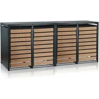 Zelsius Mülltonnenbox Set für vier Mülltonnen, Anthrazit RAL 7016, Tür in Holzoptik