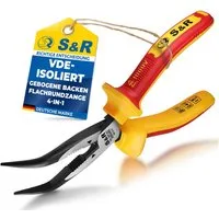 S&R Flachrundzange VDE gebogen, mit Schneide, Spitzzange hitze- und induktionsgehärtet, 1-tlg., Härte HRC 66, 2-Komponenten-Griffe mit Abrutschschutz