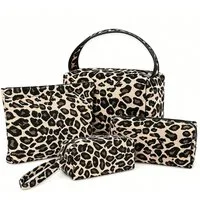 Agger Kulturbeutel Kosmetiktasche für Damen,Make-up-Tasche, tragbare (4-tlg), tragbare Kosmetiktasche mit Leopardenmuster,Waschbeutel, Beautycase