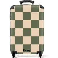 NoBoringSuitcases.com© Hartschalen-Trolley Grün mit beigem Schachbrettmuster 55x35x20cm, 4 Rollen, Reisekoffer mit 4 Rollen, Carry on luggage, Männer