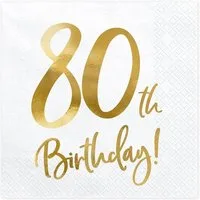 partydeco Papierserviette, Servietten 80.Geburtstag 33x33cm 20 Stück weiß gold