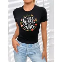RMK T-Shirt Damen Shirt Bluse kurzarm Rundhals coolen Aufdruck "Good Vibes Only"