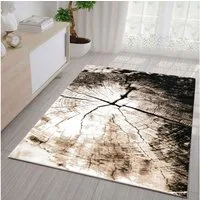 Vimoda Teppich Wohnzimmer Beige mit Baumstumpf Holz Optik dicht, Rechteckig, Höhe: 11 mm, Moderner Wohnzimmer Lounge Läufer Braun