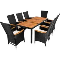 Casaria Garten-Essgruppe, (9-tlg), Polyrattan Akazie 8 Stühle inkl. 7cm Auflagen 190x90cm Gartentisch