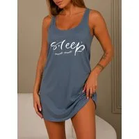 Elegant Love Nachthemd Ärmelloses Damen-Schlafkleid im Tanktop-Stil – bequemes Schlafshirt Loungewear-Kleid mit Frontdruck – locker & rundhalsig als Nachtwäsche