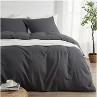 Topfinel Bettwäsche Bettwäsche 135x200 4teilig weiche Vorgewaschene Hautfreundlich, 100% Mikrofaser, 3 teilig, 1 Bettbezüge 240 x 220 2 Kissenbezüge 80x80 Reißverschluss Anthrazit