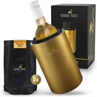 BARMINGO Wein- und Sektkühler Edelstahl mit 2 Kühlmanschetten, Weinflaschenkühler & Getränkekühler, doppelwandiger Flaschenkühler für Wein, Sekt & Champagner
