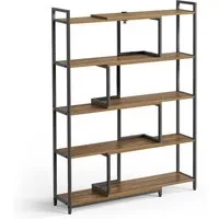Mondeer Bücherregal Eckregal, Aufbewahrungsregal, 5-stufiges, Breite von 80-146cm verstellbar, Retro-Braun