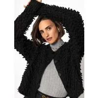 SASSYCLASSY Cardigan Strickjacke mit Loop-Struktur für Damen Kuschelige Jacke mit Knopfleiste und Rippbündchen Hellbeige Schwarz
