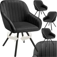 tectake Esszimmerstuhl Drehbarer Armlehnstuhl gepolstert, in Samtoptik, 58 x 58 x 82 cm (Bürostuhl Snug in schwarz, 4 St), 360° drehbar, Stahlbeine, höhenverstellbar, Belastbarkeit 120 kg