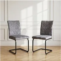 Jiexi Esszimmerstuhl Esszimmerstuhl Grau gepolstert mit Freischwinger Gestell 2er/4er/6er (Set), Schwingstuhl