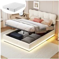 Furnishings Home Polsterbett Stauraumbett Doppelbett LED + Bettkasten (Hydraulisch hebbarer Stauraum), Mit Matratze, LED-Beleuchtung, Lattenrost, Samt, 140x200 cm
