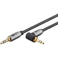 Plus Audio Verbindungskabel AUX 3,5mm stereo, 90° schwarz/silber, 5 Meter, abgewinkelt