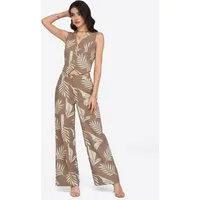 Imily Bela Hausanzug Damen 2-teiliges Freizeit-Set aus Leinenoptik (Set, 2 tlg., Weste + Palazzohose) Print
