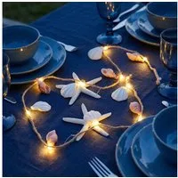 MARELIDA LED-Lichterkette Muscheln und Seesterne maritime Deko 90cm Timer Muschellichterkette, 10-flammig